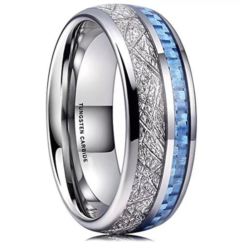 Men's 8mm Tungsten Blue Meteorite Inspired Inlay Comfort-Fit Wedding Band
